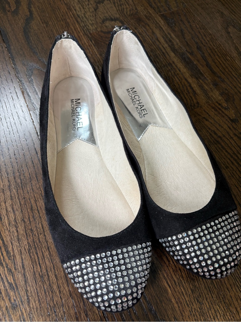 NWOT MICHAEL KORS Women Black Suede Studded Toe Ballet Flats 100% leather